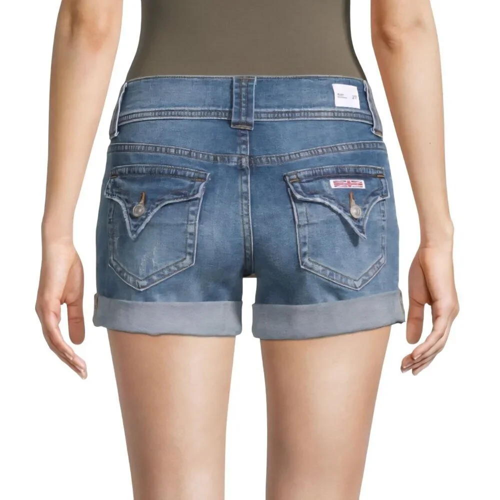 Hudson Ruby Denim Mid Rise Shorts Rolled Chic Logo Size 29